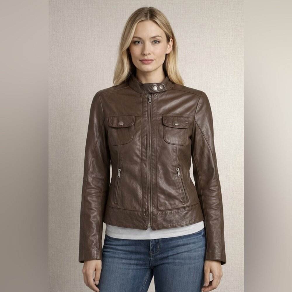 Chocolate Brown Leather Moto Jacket